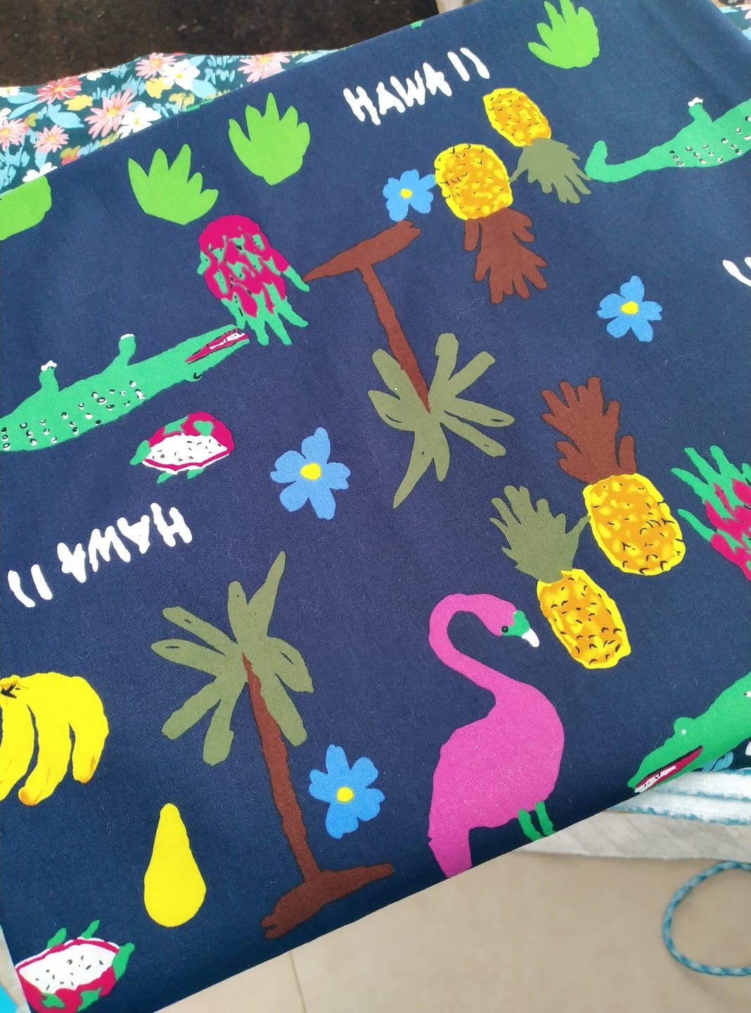 Customer photo review of Drawn Tropical Scenery Cotton Poplin Fabric