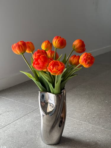 Customer photo review of Orange Real touch tulips (3 stems)