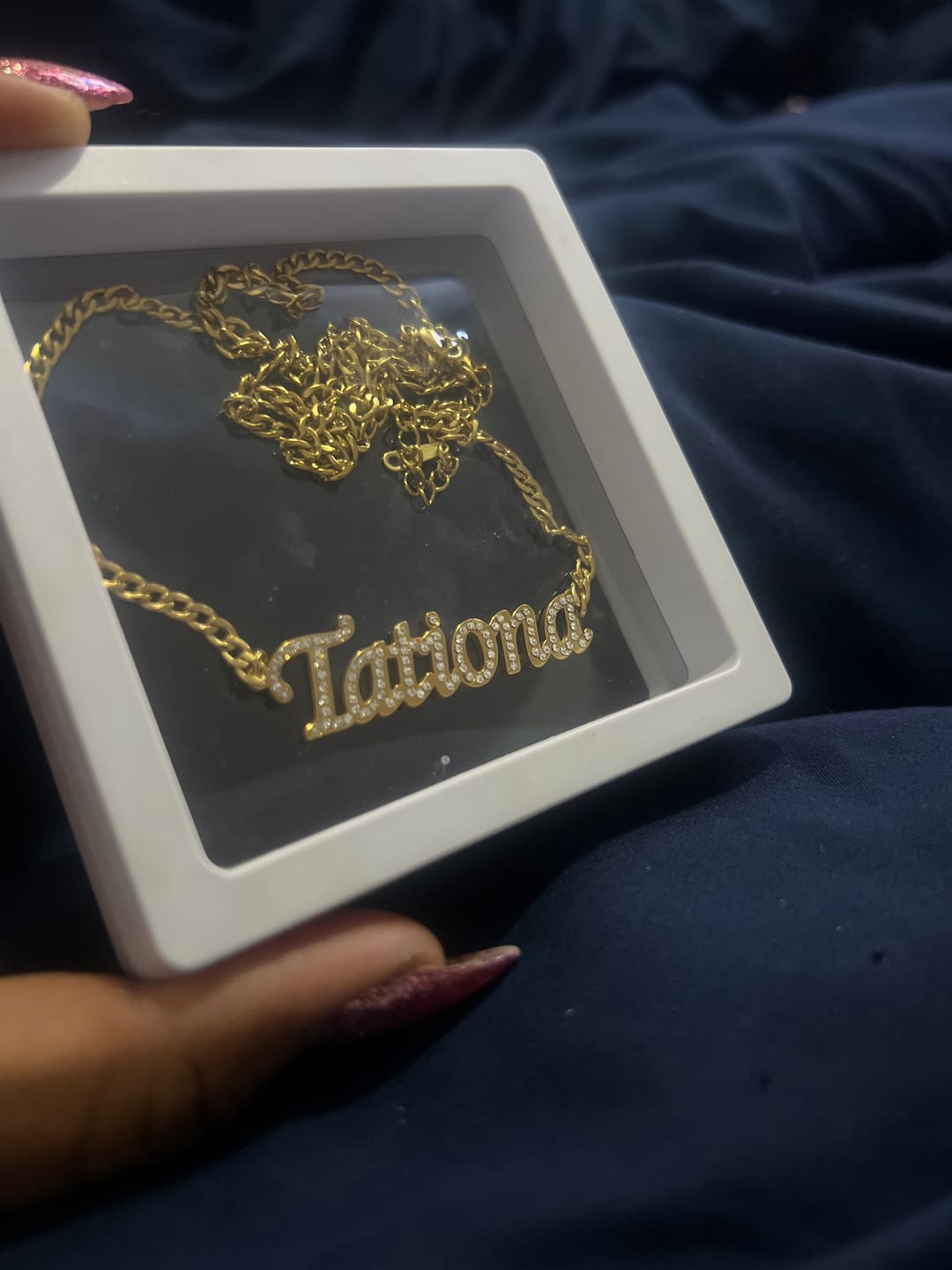 Customer photo review of Iced Name Necklace w/ Cuban Chain