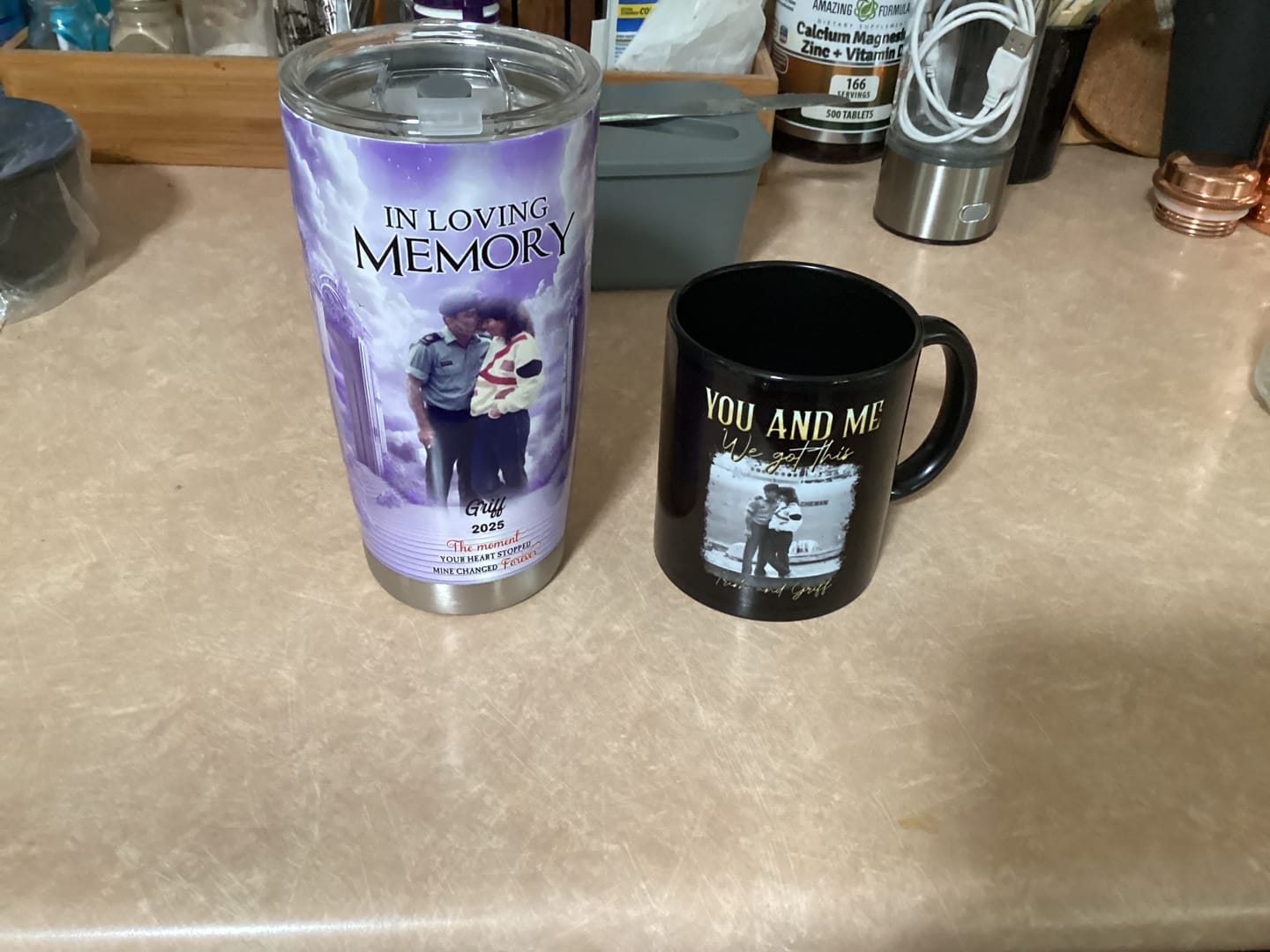 Customer photo review of In Loving Memory Upload Photo Heaven Gate Sky, A Big Piece Of My Heart Lives In Heaven Personalized Tumbler