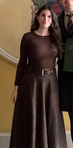 Customer photo review of Brown Plaid Wool Maxi Skirt – Vintage High Waist Winter Long Skirt with Pockets 3102