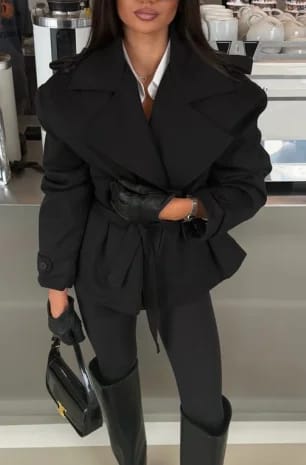 Customer photo review of Dorothy Lace Up Short Trench Coat