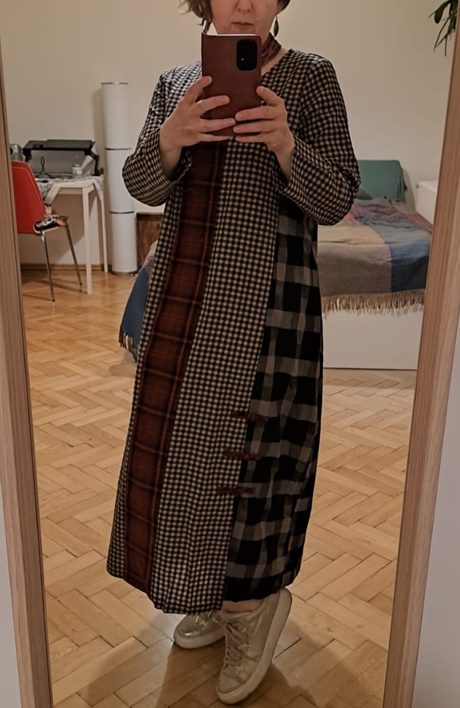Customer photo review of Plus Size Different Colored Plaid Retro Cotton Linen Dress