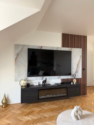 Customer photo review of Panneau Mural PVC Effet Marbre Doré – Étanche et facile à poser