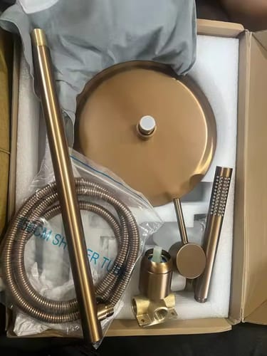 Customer photo review of Faroe - Three Way Bathroom Shower Faucet Set with Rainfall Head, Hand Shower & Tub Spout –with Brass Hot Cold Mixer Tap