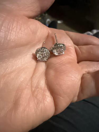 Customer photo review of Louily Sterling Silver Classic Halo Round Cut Earring