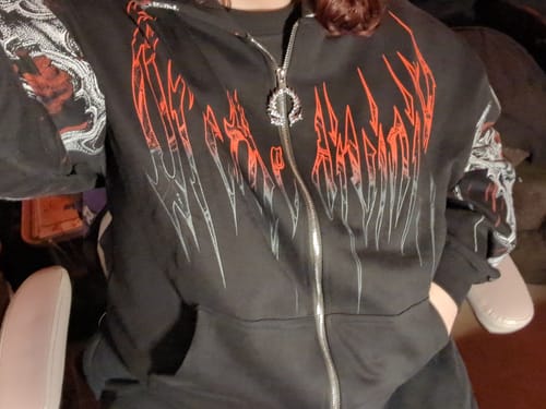 Customer photo review of Death Blight Oversized Zip-Up Hoodie [HEAVENLY RED]