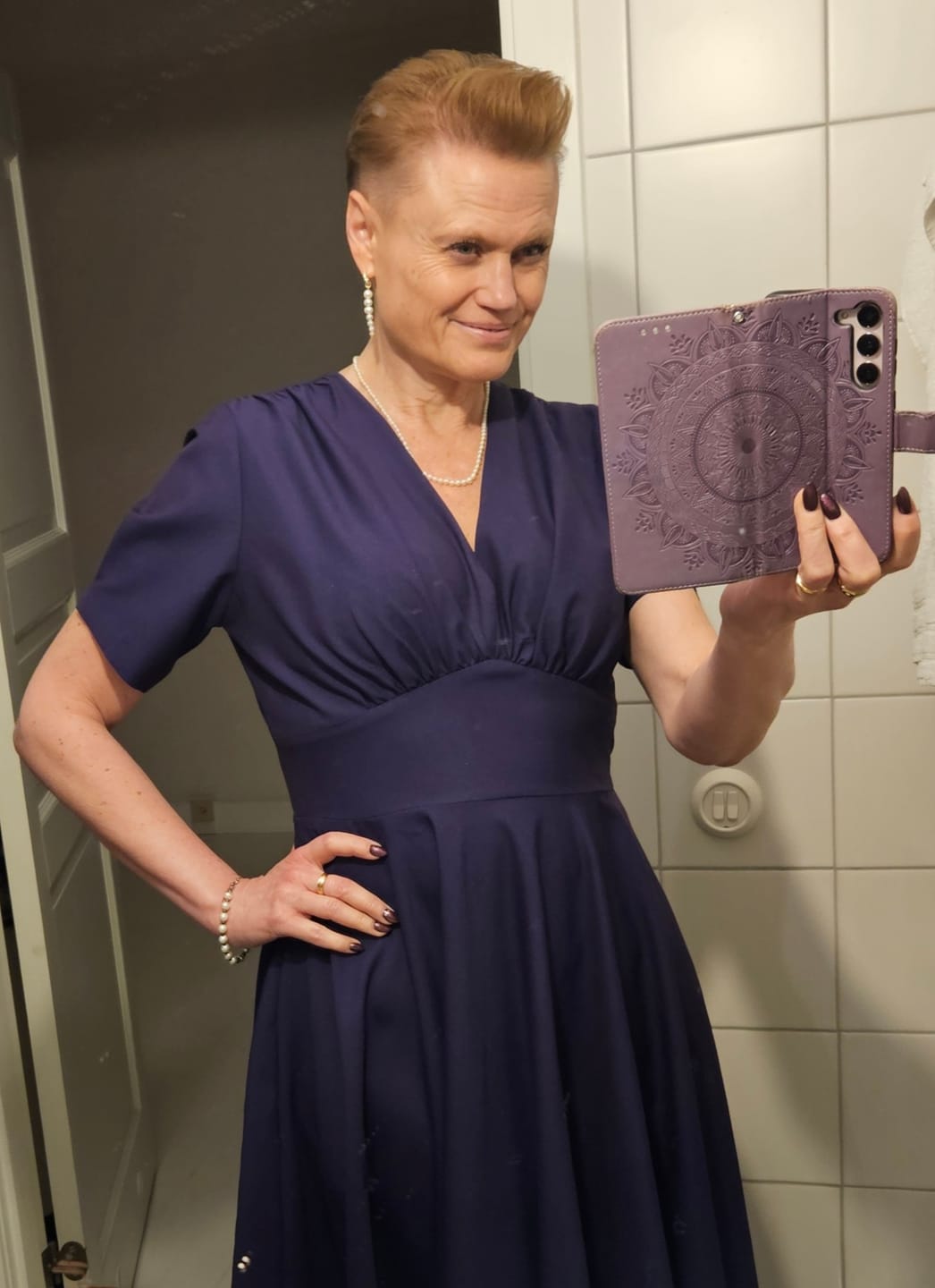 Customer photo review of Marilyn swingkjole med korte ærmer - lilla
