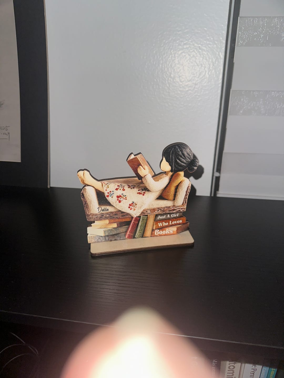 Customer photo review of Man Woman Book Lover Reading Book On Sofa - Personalized Standing Wooden Plaque