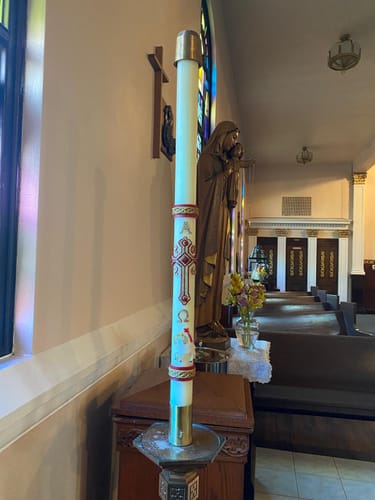 Customer photo review of Cross with Lamb Paschal Candle