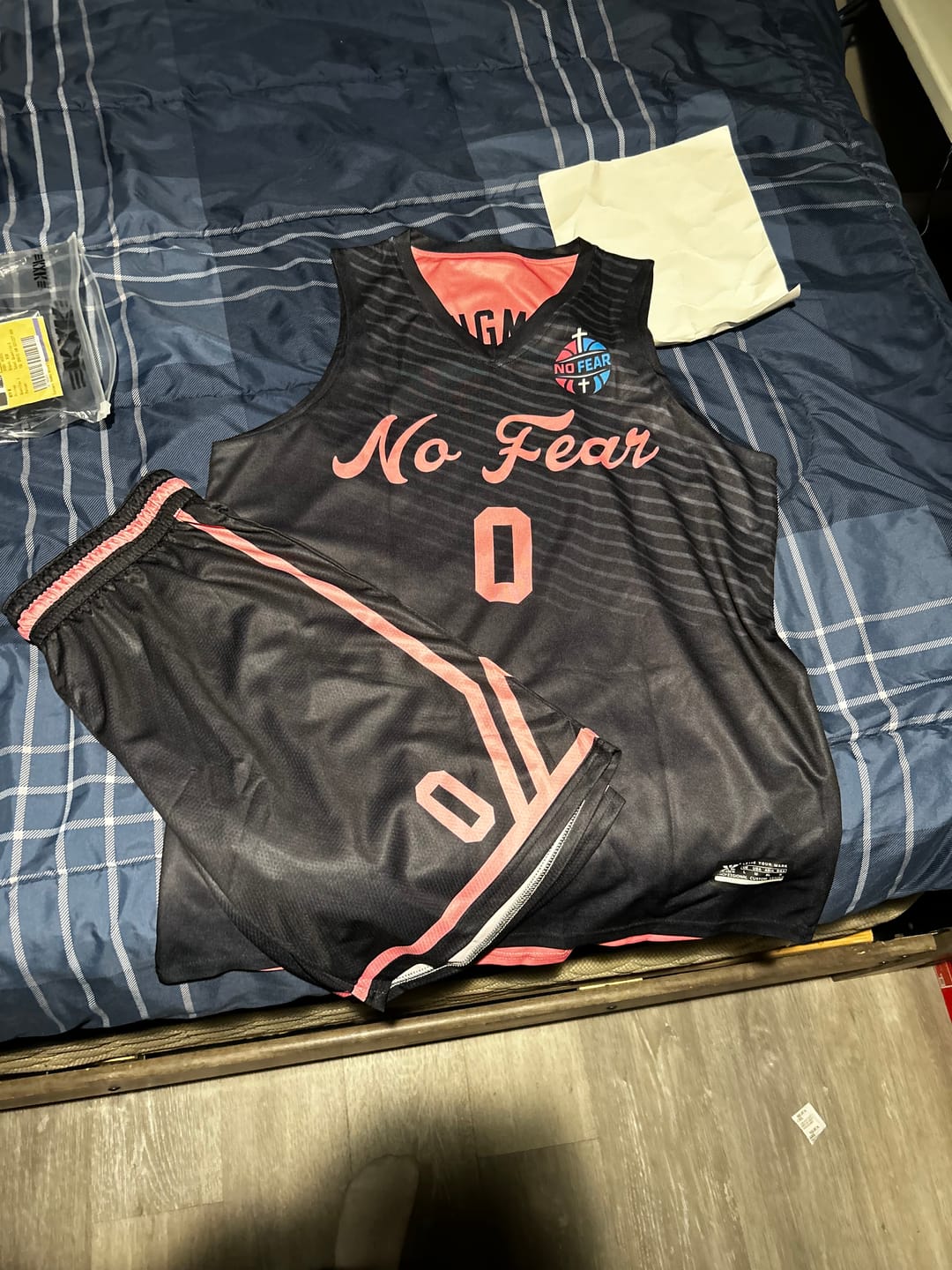 Customer photo review of Custom Black Pink Chest Slash Patttern Double Side Sports Uniform Basketball Jersey