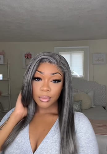 Customer photo review of Luvwin Salt & Pepper Gray Beginner Friendly Glueless Straight Wig 100% Human Hair