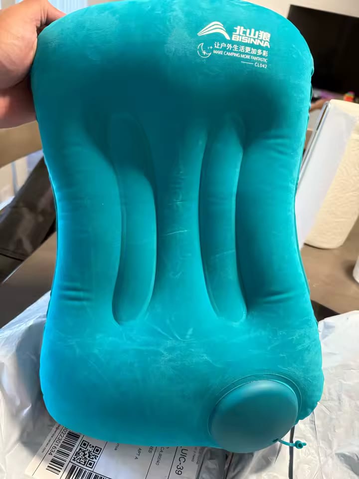 Customer photo review of Ultralight Press-to-Inflate Camping Travel Pillow