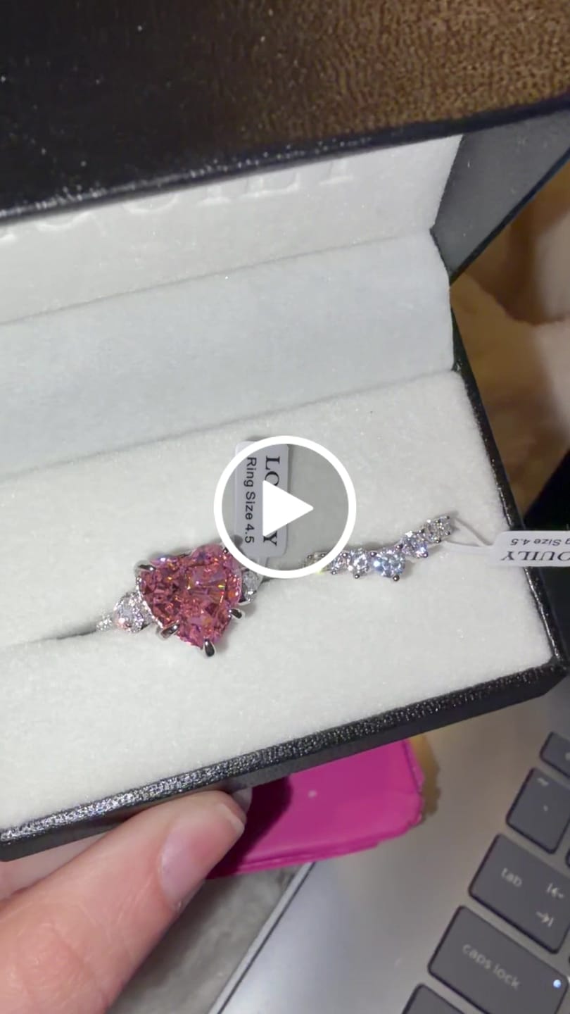 Customer video review of S925 5.0Ct Heart Cut Royal Romantic Pink Stone Heart Cut Engagement Ring In Sterling Silver