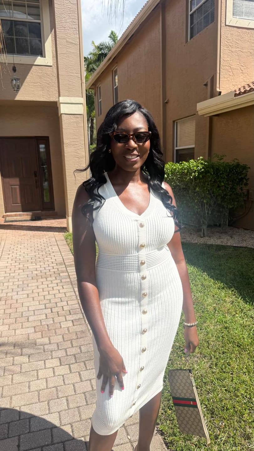 Customer photo review of Dominique Button Knit Midi Dress - Off White