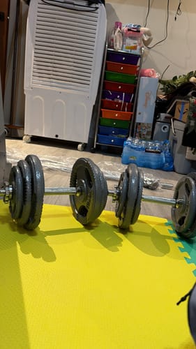 Customer photo review of Kit Pesas Barras Recta Z Mancuernas Discos Barra Gym 70lbs