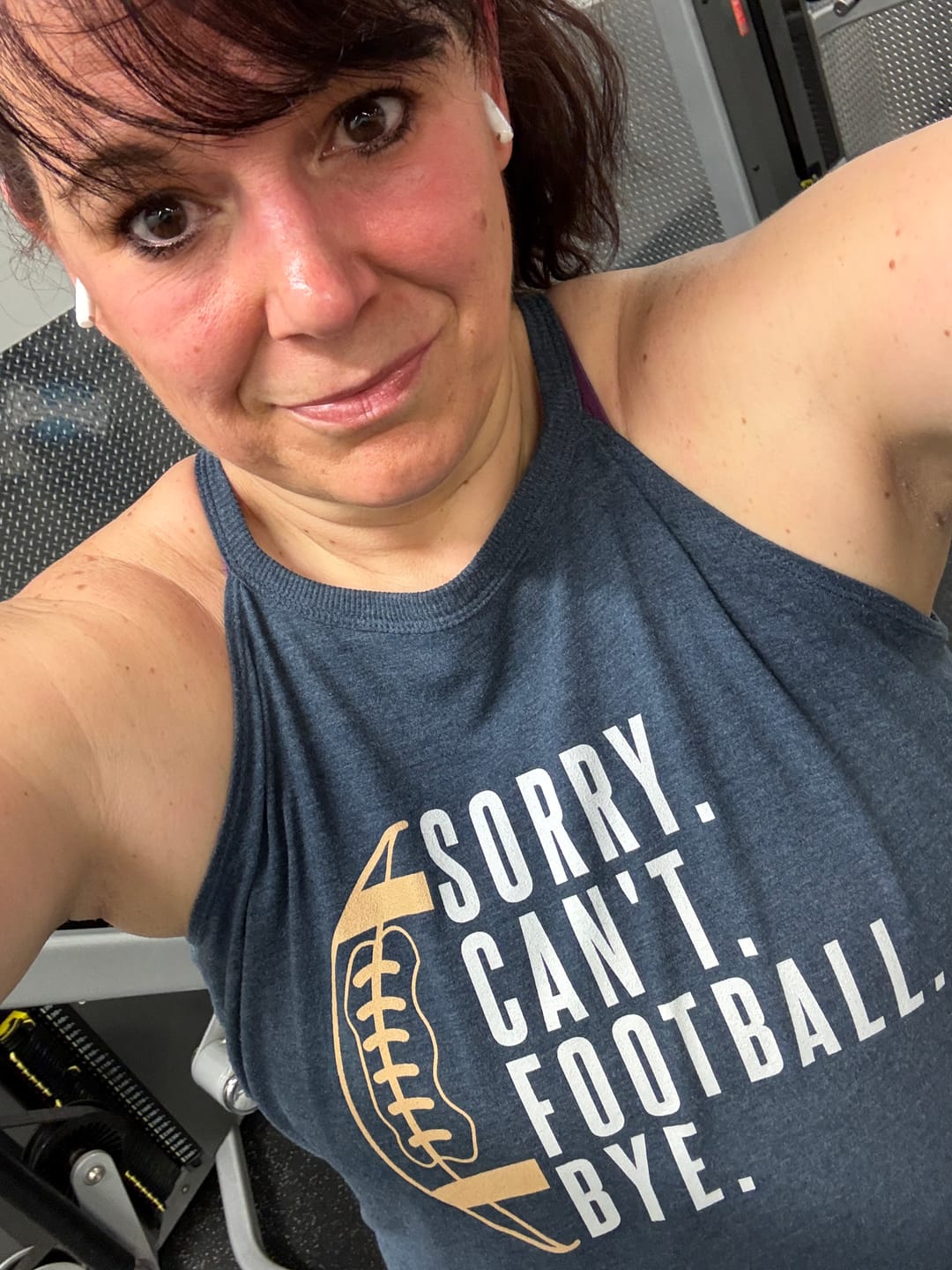 Customer photo review of Sorry Can't Football Bye Rocker Tank