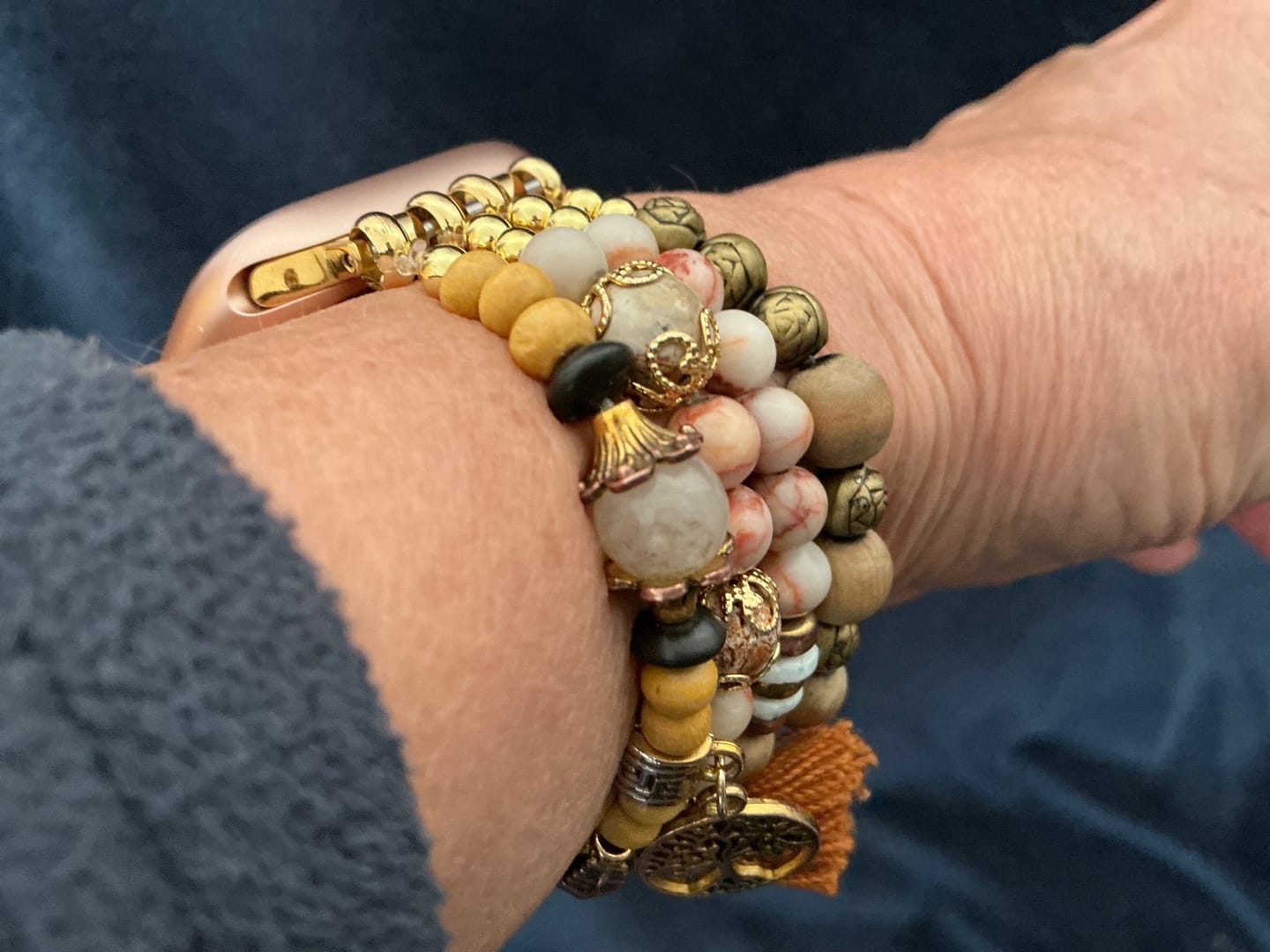 Customer photo review of Golden Tree of Life Jasper Stretch Watch Strap