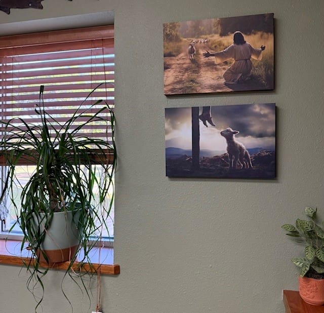 Customer photo review of Lamb Looking Up at Feet of Jesus Wall Art Canvas