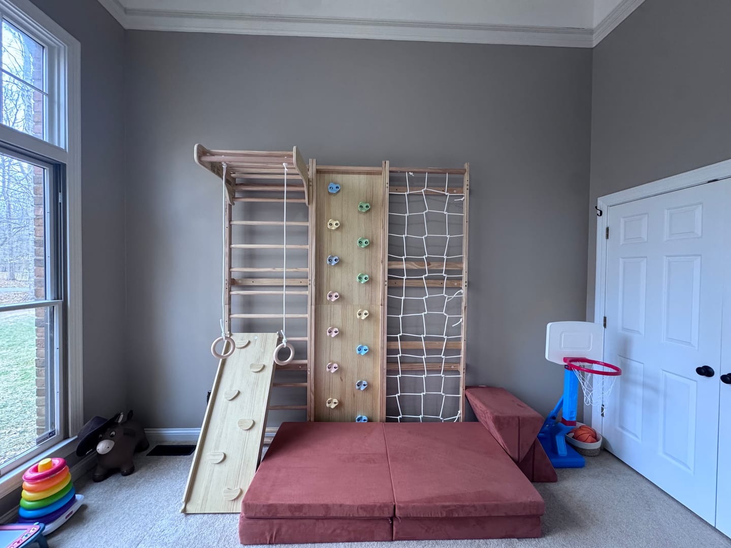 Customer photo review of Walnut | Swedish Ladder Jungle Gym - 95" Height - Wall Mounted