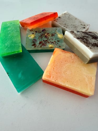 Customer's colorful, handmade soaps made using the craft subscription box.