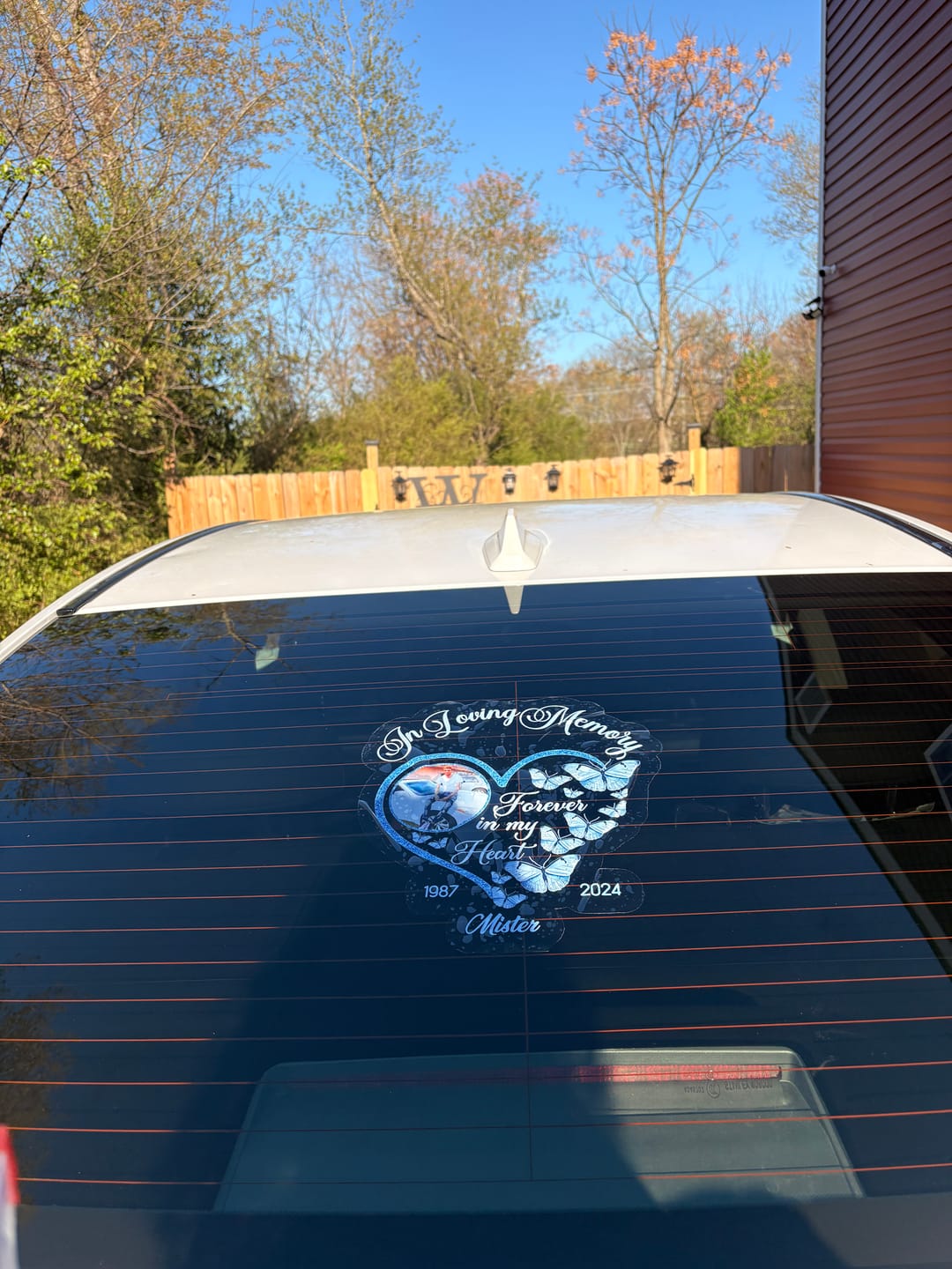Customer photo review of In Loving Memory Sparkling Heart Memorial Butterflies Personalized Decal