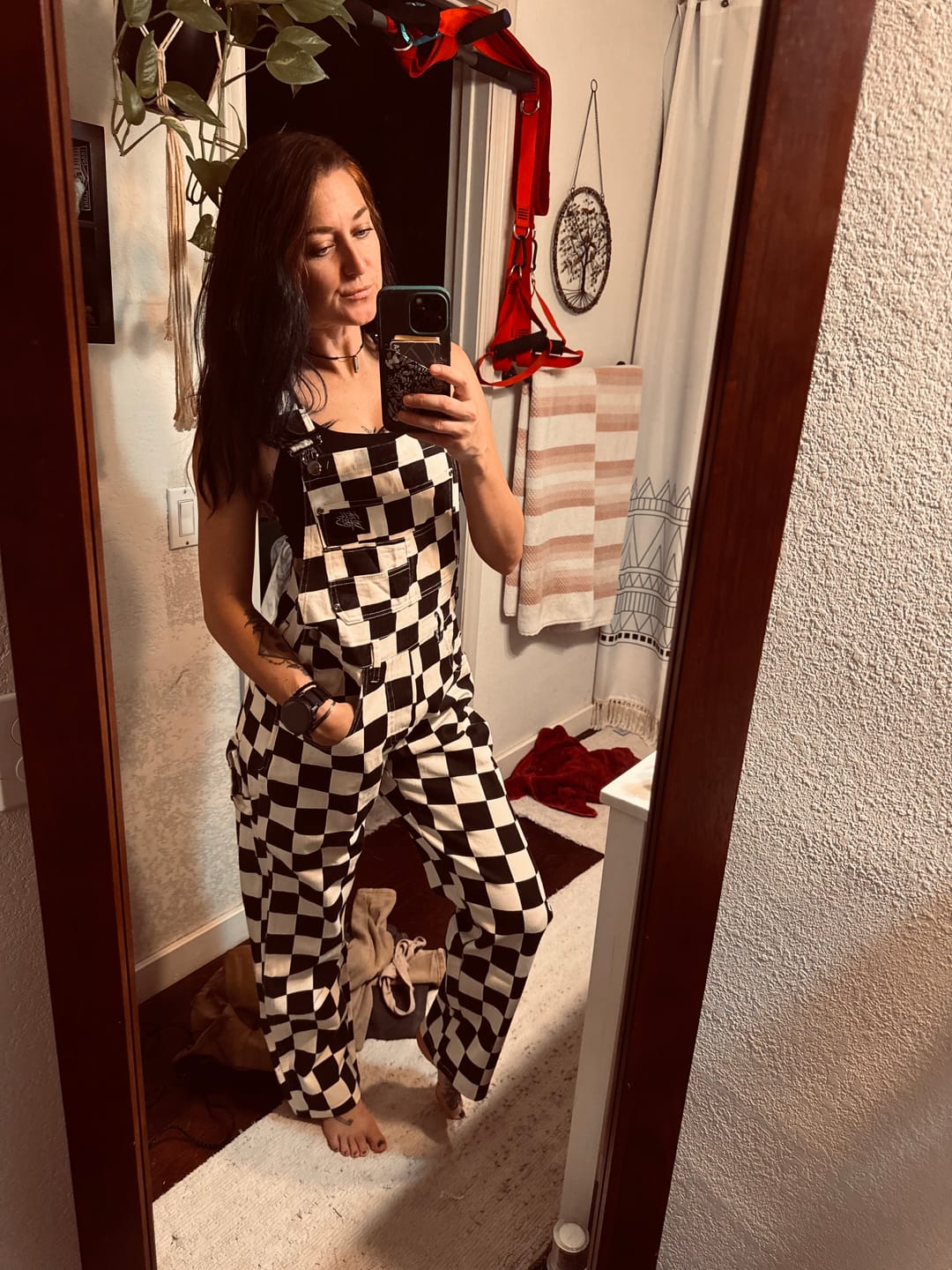 Customer photo review of Born Bad Washed Overalls - Checkered