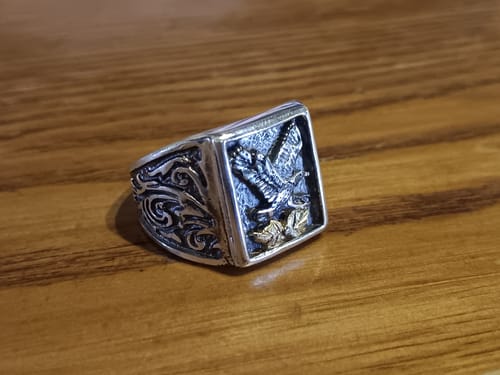 Customer photo review of Oxidized Eagle - Sterling Silver Black Hills Gold Mens Ring