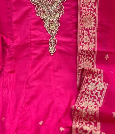 Customer photo review of Pink Banarasi Anarkali Suit Set with Dupatta