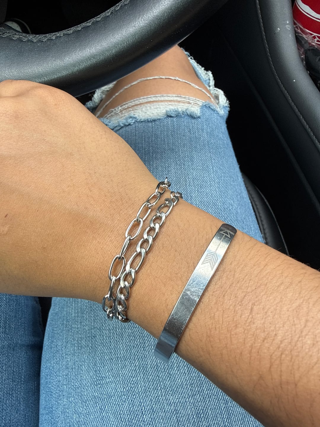 Customer photo review of Paperclip Figaro Bracelet Set
