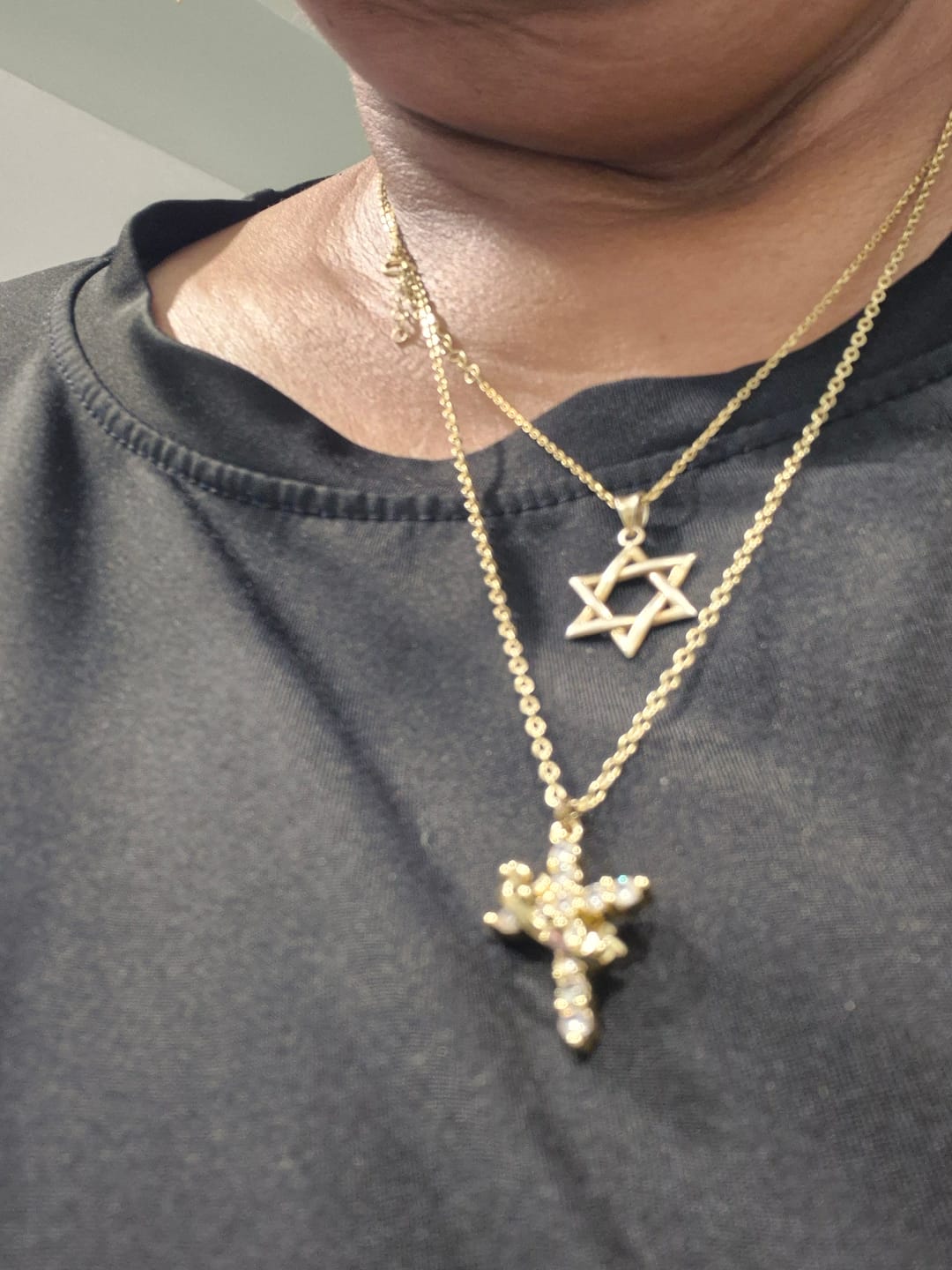 Customer photo review of Christianartworkshop Modern Crowned in Faith Cross Necklace, Earrings