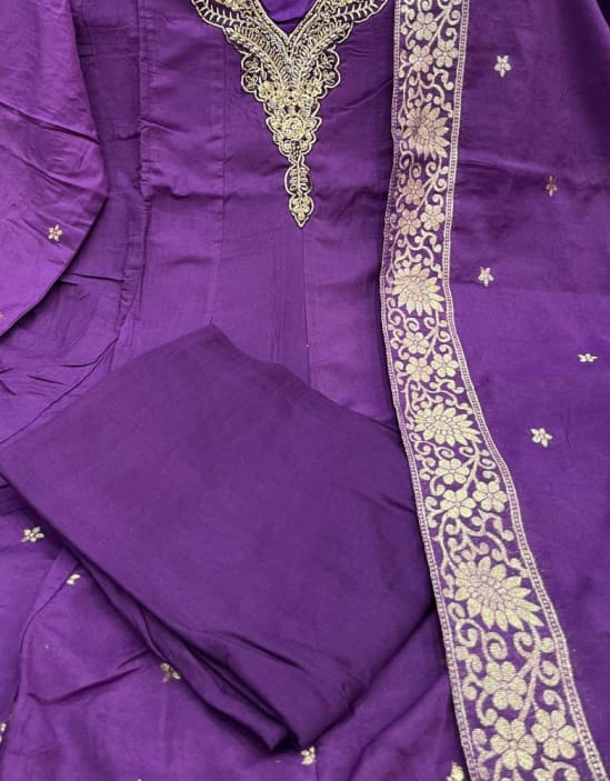 Customer photo review of Purple Banarasi Anarkali Suit Set with Dupatta