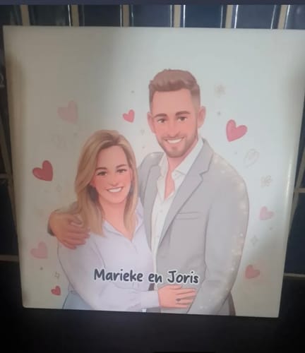 Customer photo review of Van Foto naar Romantische Cartoon Tegel – Met Hartjes