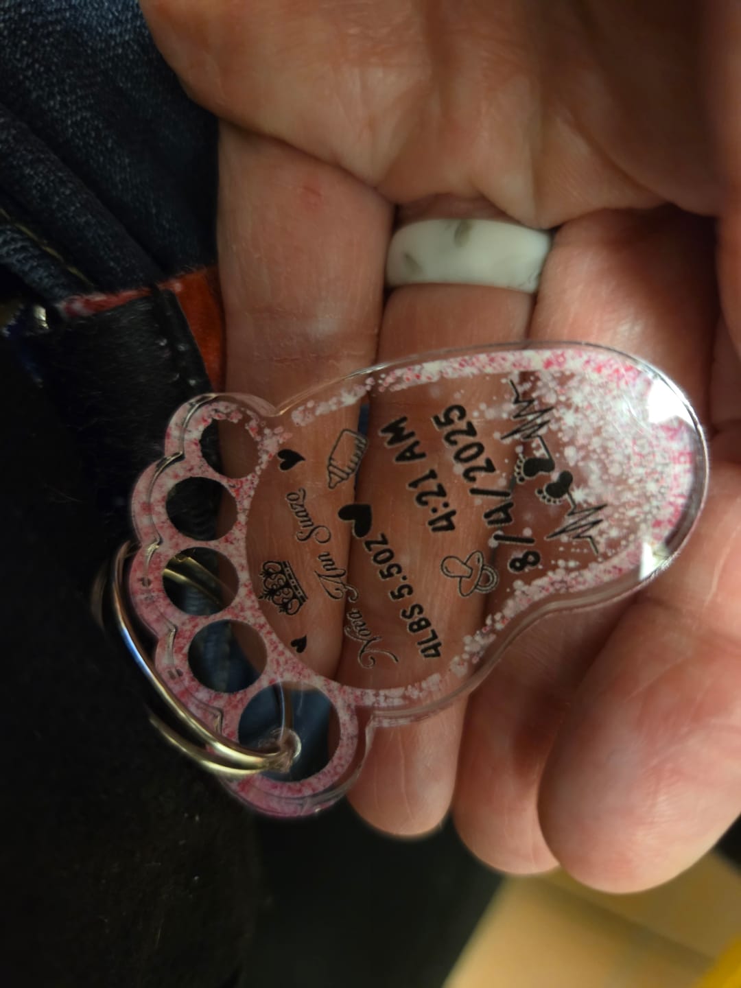 Customer photo review of Personalized New Baby Foot Acrylic Keychain