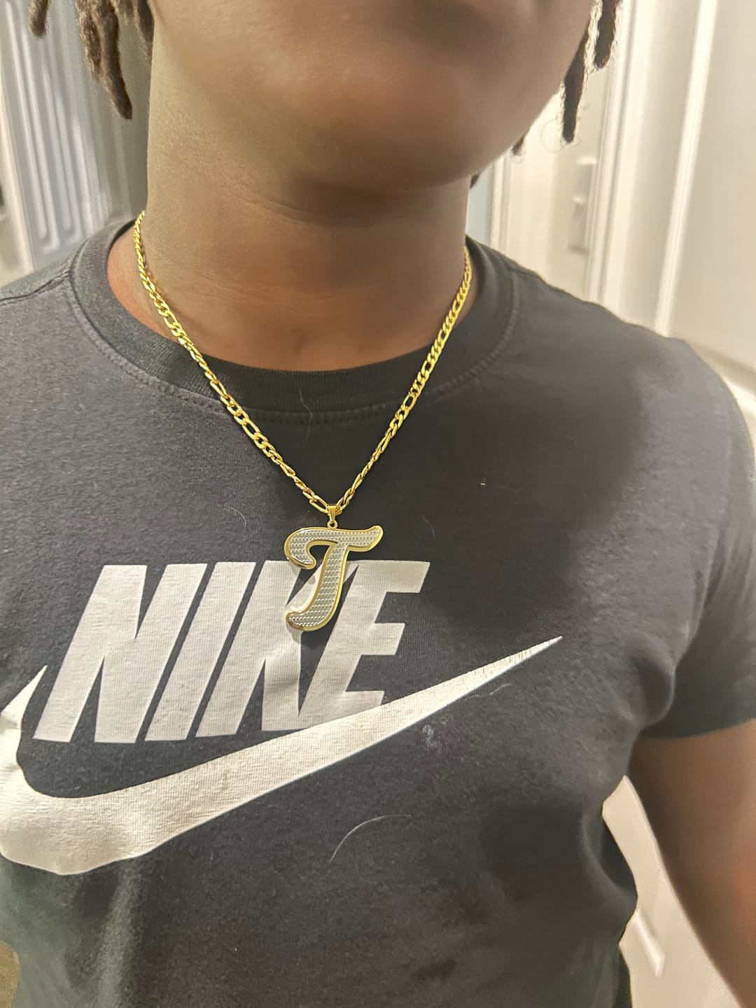Customer photo review of Kids Double Plated Initial Necklace w/ Figaro Chain