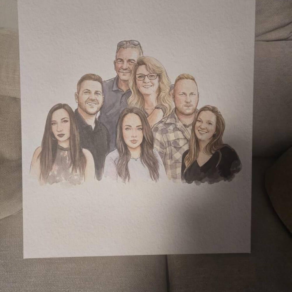 Customer photo review of Watercolor Hand Drawn Custom Portrait