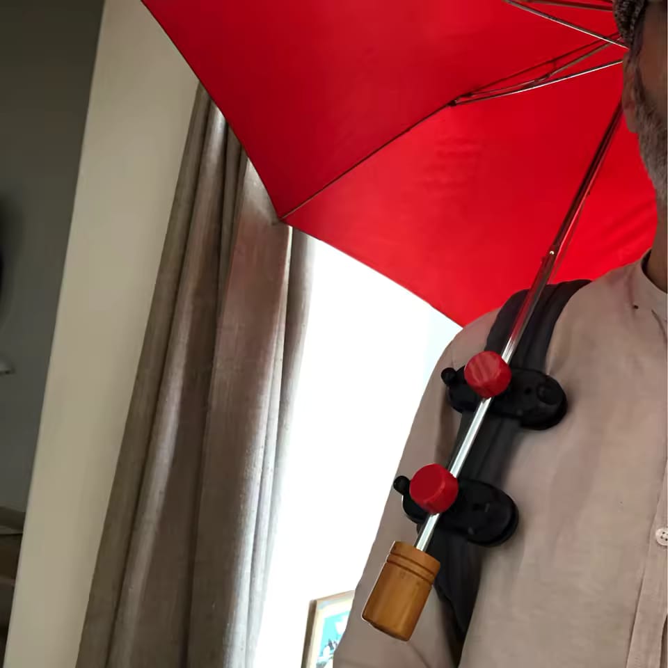 Customer photo review of Hands-Free Backpack Umbrella Clip Holder