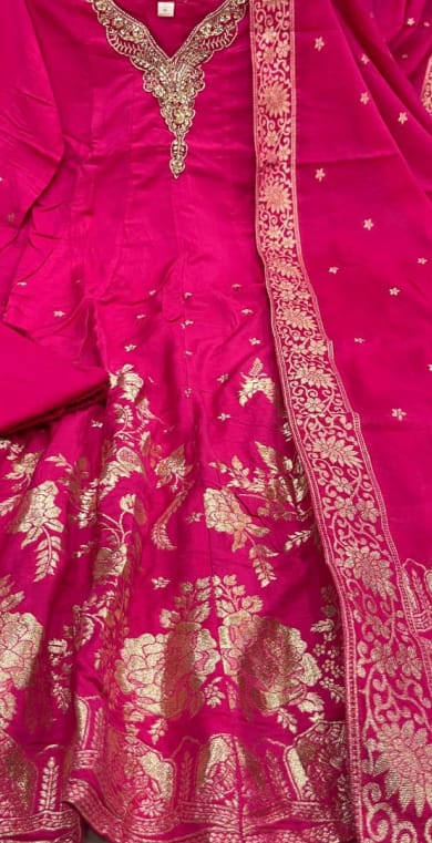 Customer photo review of Pink Banarasi Anarkali Suit Set with Dupatta