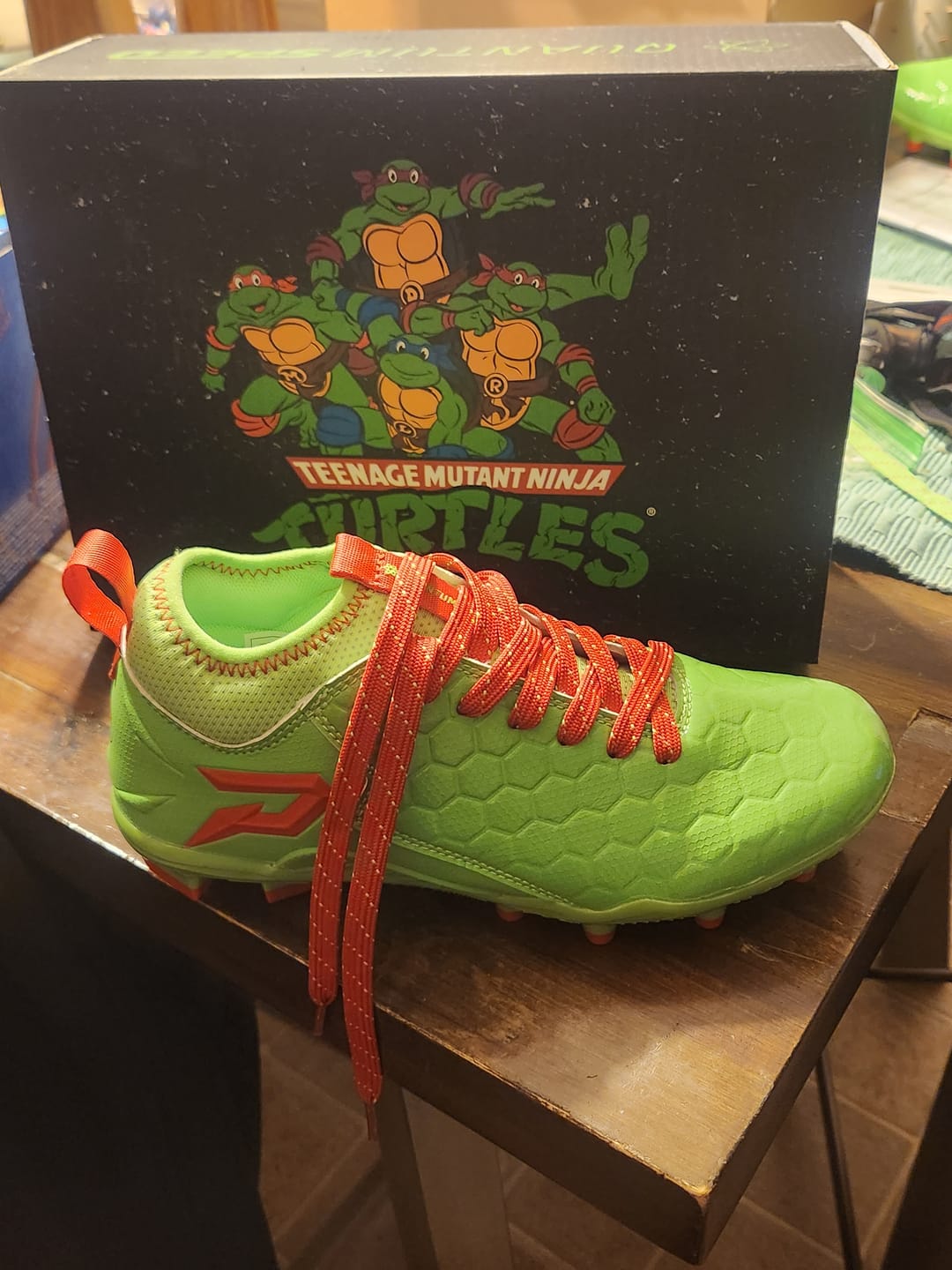Customer photo review of Ninja Turtles: Raphael Football Cleats – Quantum Speed 2.0 by Phenom Elite