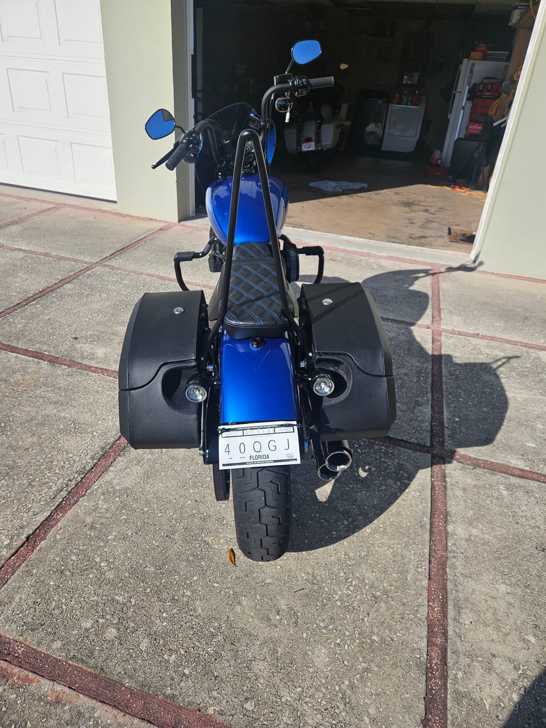 Customer photo review of 32L - Darkin Large Quick Mount Leather Wrapped Hard Saddlebags for Harley Softail Street Bob FXBB/S