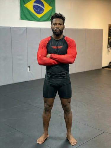 Customer photo review of Standard Red Long Sleeve No-Gi Mens BJJ Rash Guard