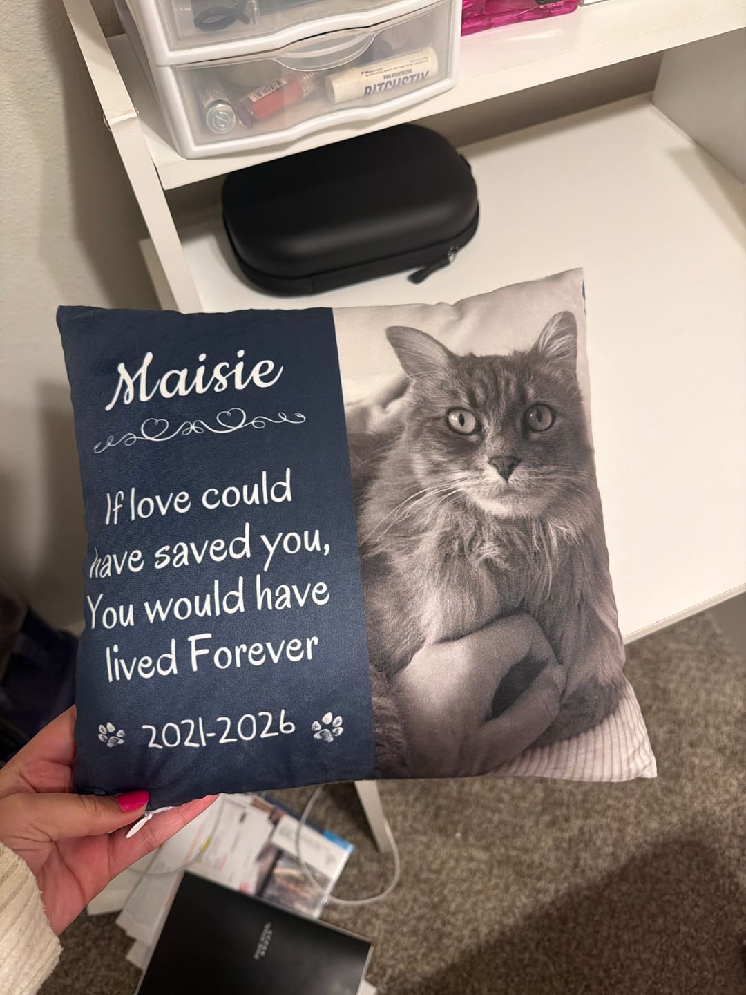 Customer photo review of Pet Memorial Pillow with Dog Portrait Personalized Sympathy Gift for Loss of Pet