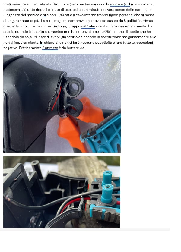 Customer photo review of Kit Professionale Forbice da Potatura e Motosega 6 Pollici con asta Telescopica