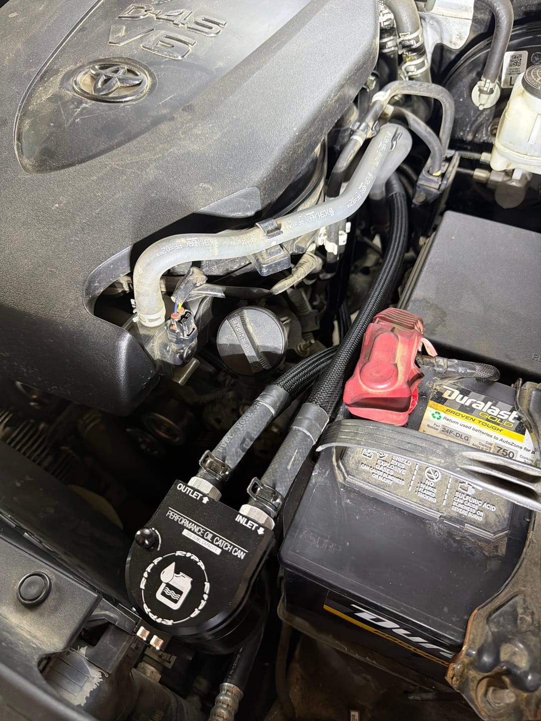 Customer photo review of 2016+ 3.5L V6 Toyota Tacoma Catch Can Kit