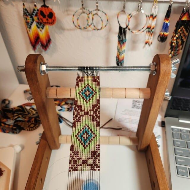 Customer photo review of Dark Upright Modern Loom for LONG seed beadwork weaving