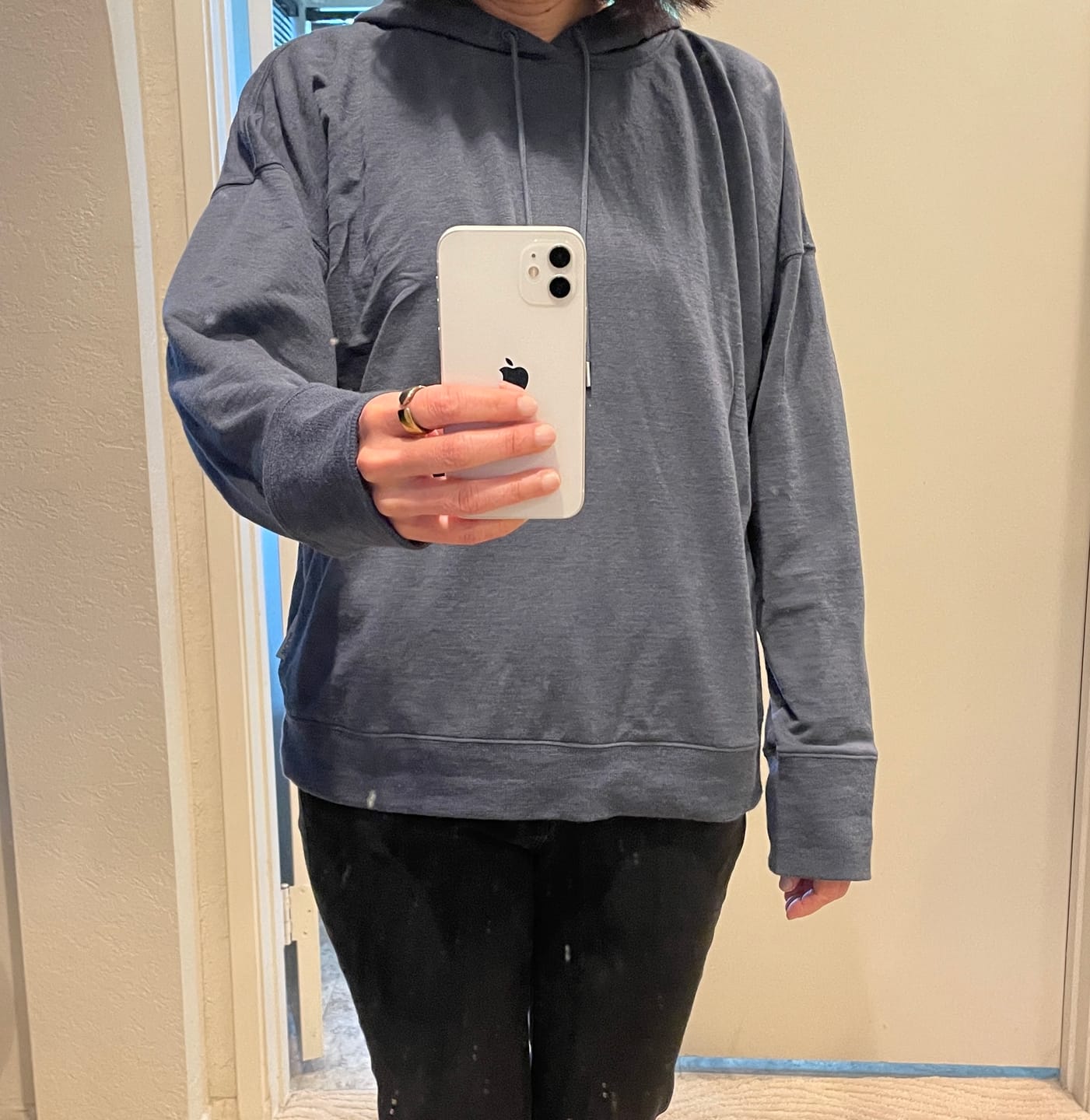 Customer photo review of Women's Merino Wool Hoodie, Blue Graphite