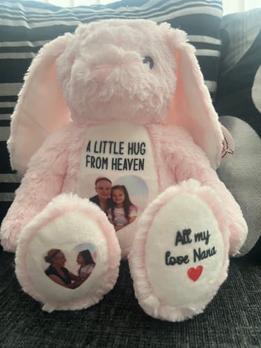 Customer photo review of A Cuddle from Heaven Personalised Photo Teddy Bear