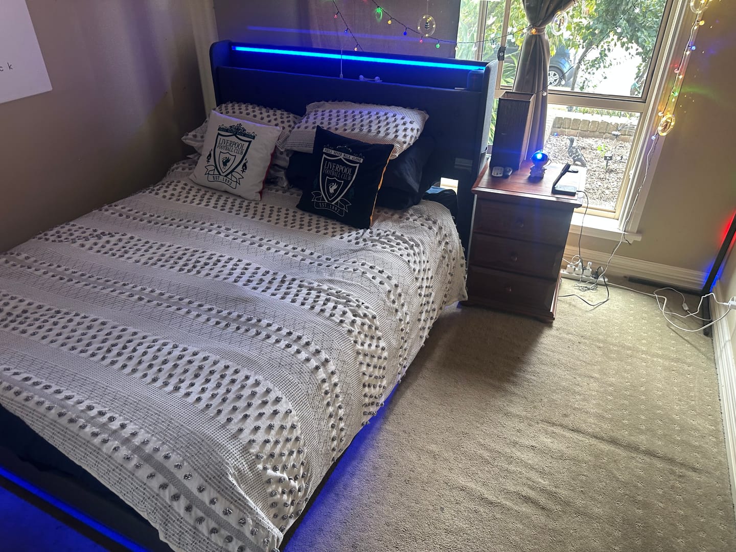 Customer photo review of Queen Gas Lift Bed Frame with LED & USB Ports