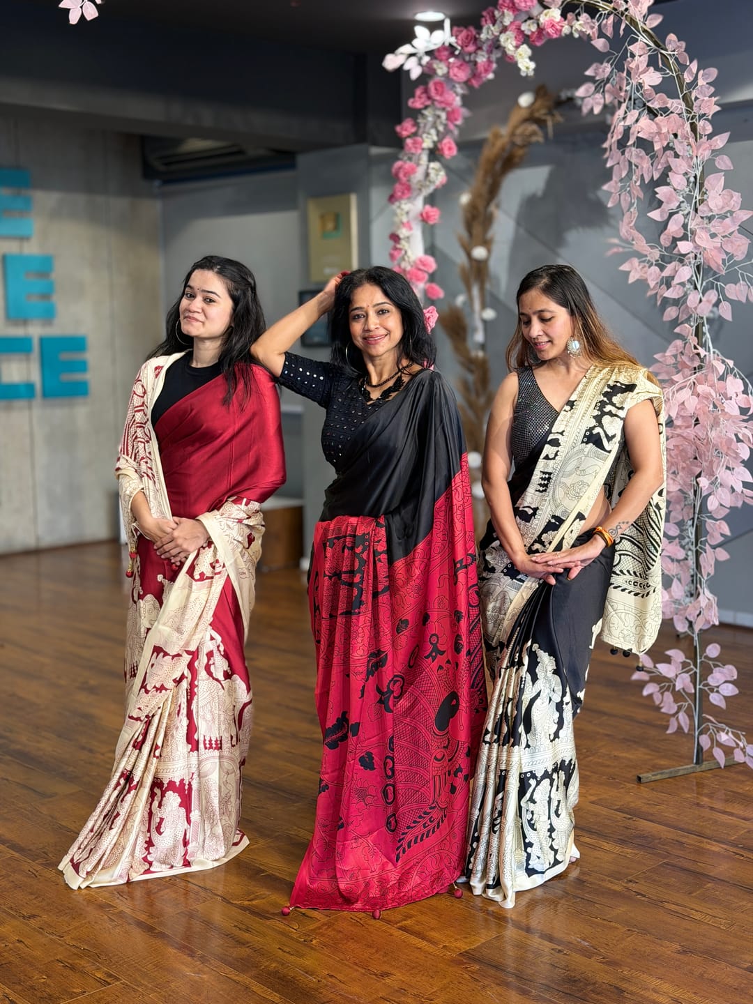 Customer photo review of Charleston Black Ajrakh Printed Satin Crepe Silk Saree