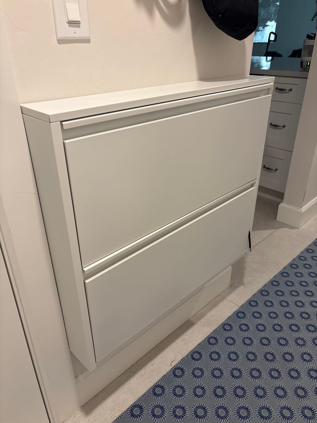 Customer photo review of Wall Mounted Entryway White Drop Front Shoe Storage